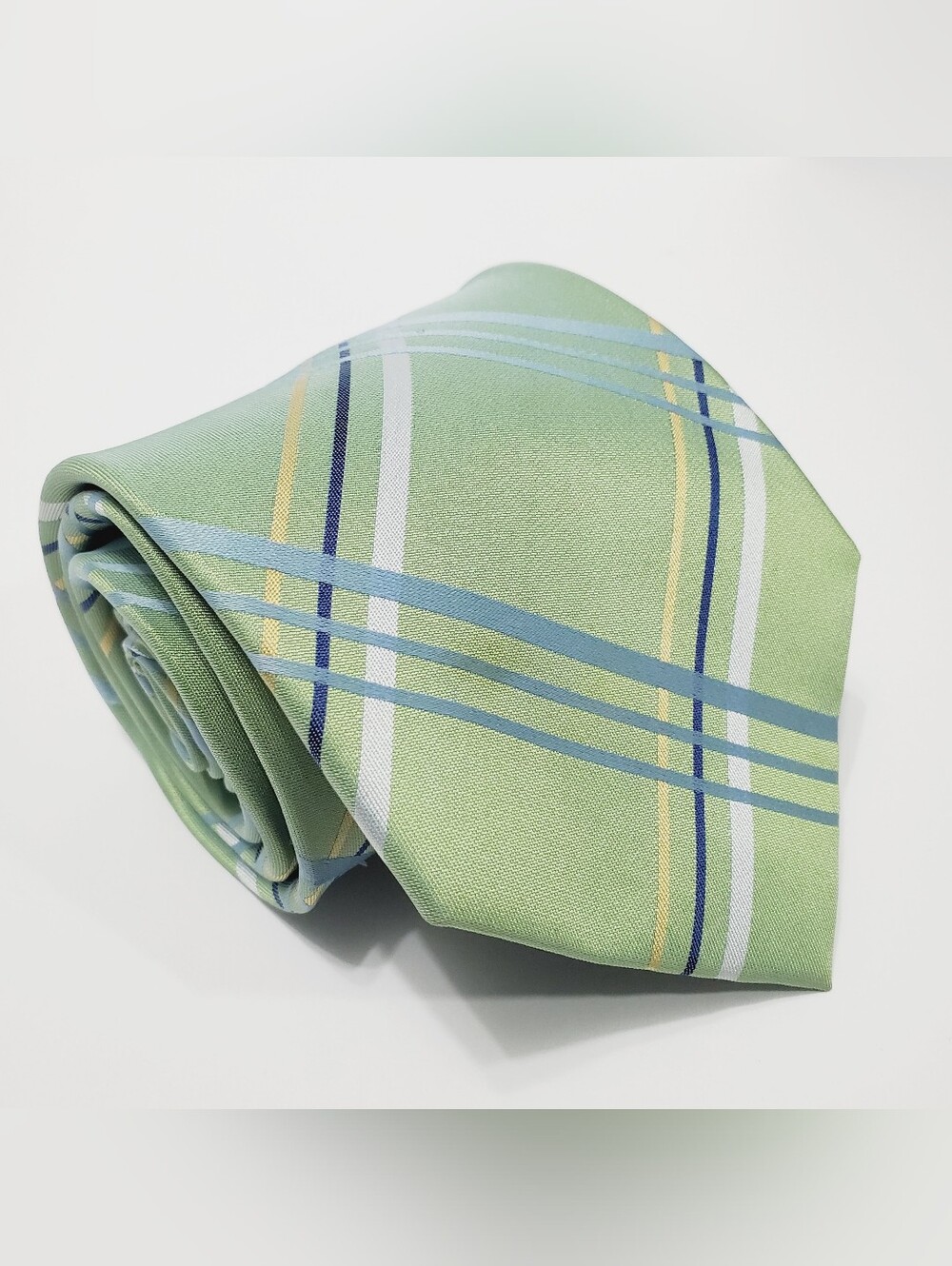 Fratello Men's Neck Tie Green Plaid Pattern 56x3.75"